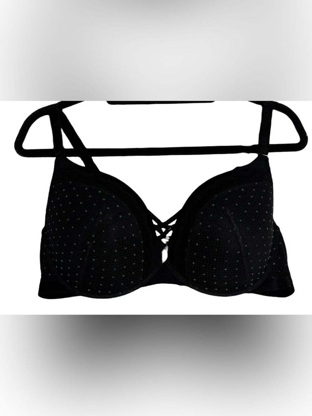 Strappy Black Push-Up Bra with Dotted Detail